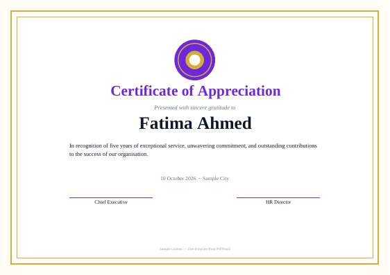 Certificate of appreciation PDF template preview