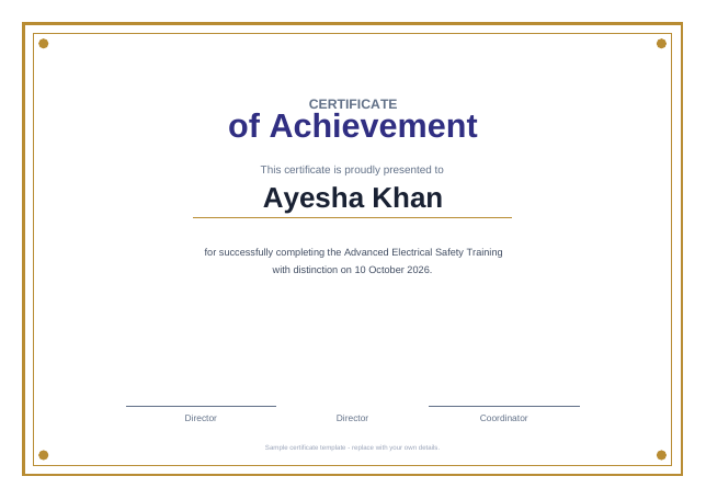 Certificate of achievement PDF template preview