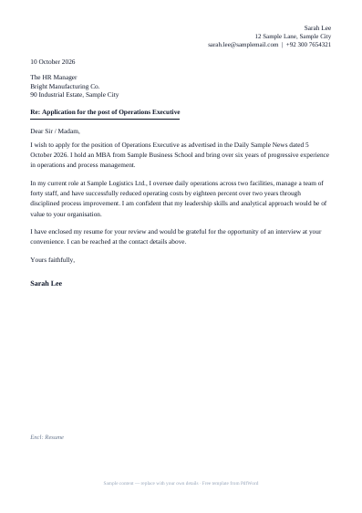 Classic cover letter PDF template preview