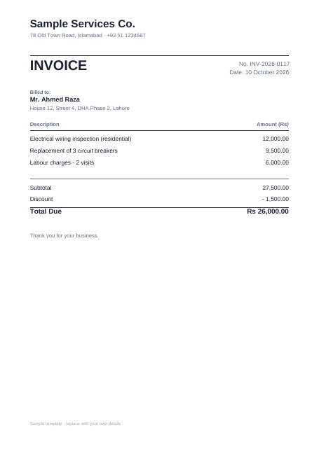 Classic invoice PDF template preview