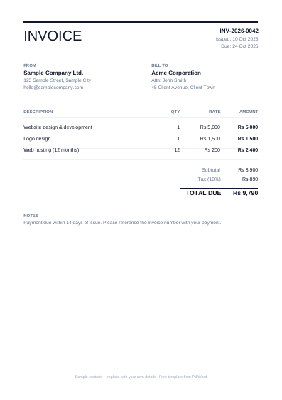 Minimal invoice PDF template preview