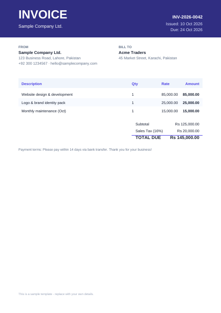 Modern invoice PDF template preview