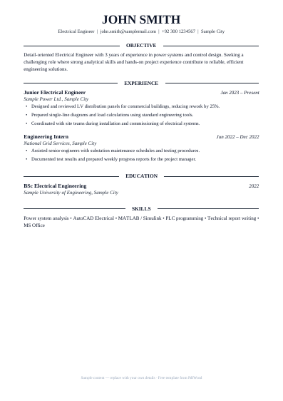 Classic resume PDF template preview